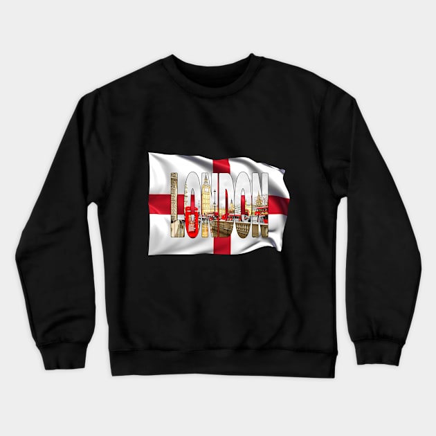 LONDON - London Reds with Big Ben & Flag Crewneck Sweatshirt by TouristMerch